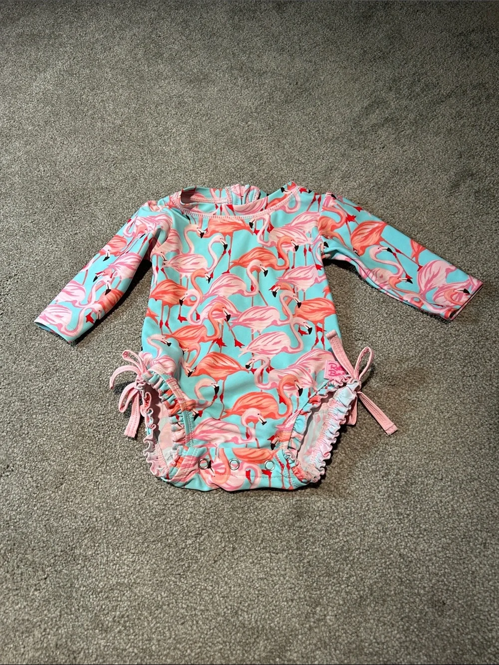 Ruffle Butts Pink Flamingo One-Piece Swimsuit - Aqua & Pink